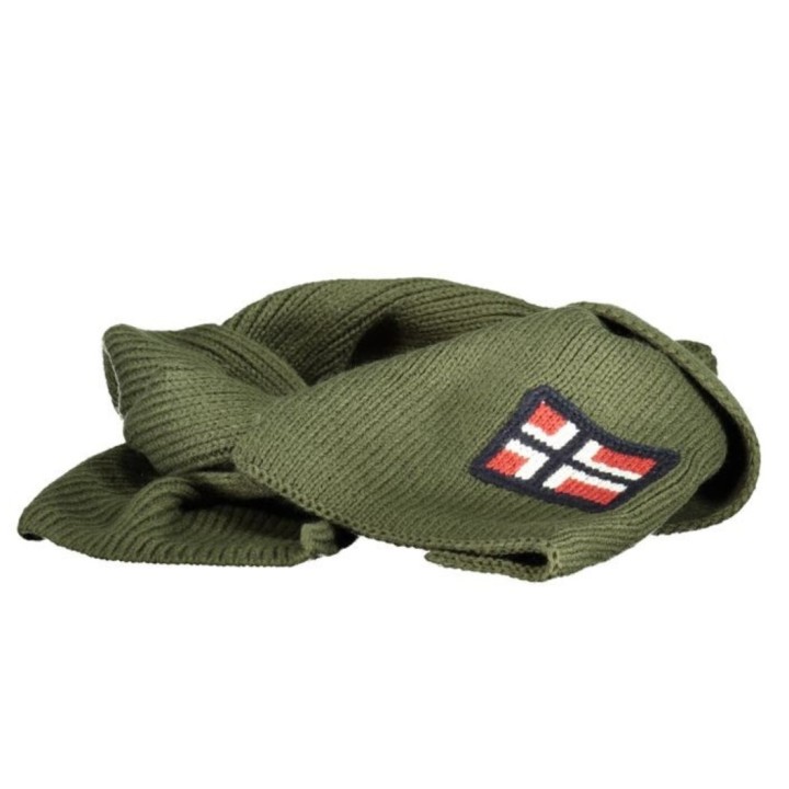 Bufanda de punto verde para hombre Norway 1963 con parche del logo vista detalle