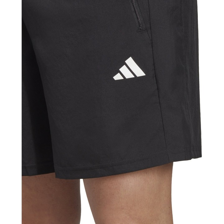 Shorts deportivos negros para hombre adidas vista lateral detalle con logo blanco