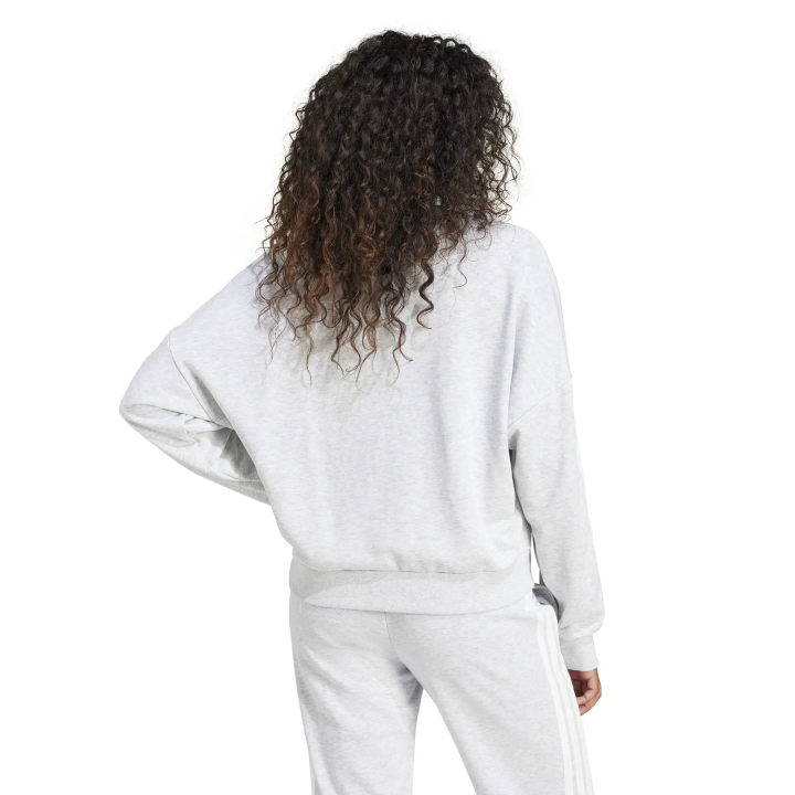 Sudadera Adidas mujer con tres franjas fleece gris blanco vista dorsal