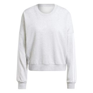 Sudadera Adidas mujer con tres franjas fleece gris blanco vista frontal