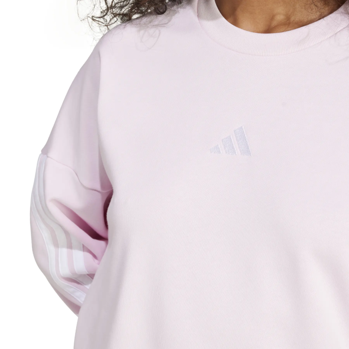 Sudadera Adidas mujer con tres franjas fleece rosa claro blanco vista detalle
