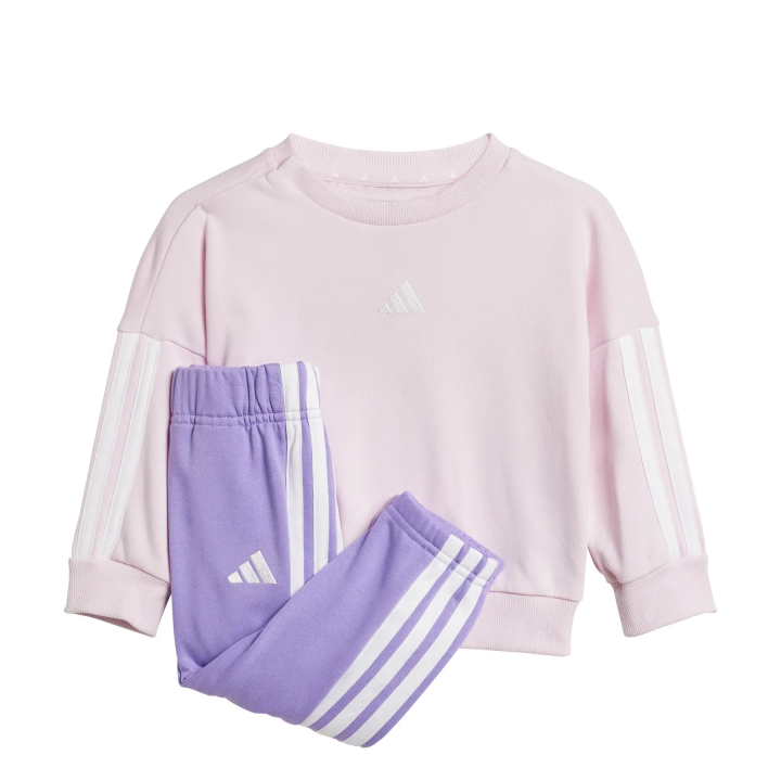Chándal Adidas infantil con tres franjas fleece rosa claro blanco vista general