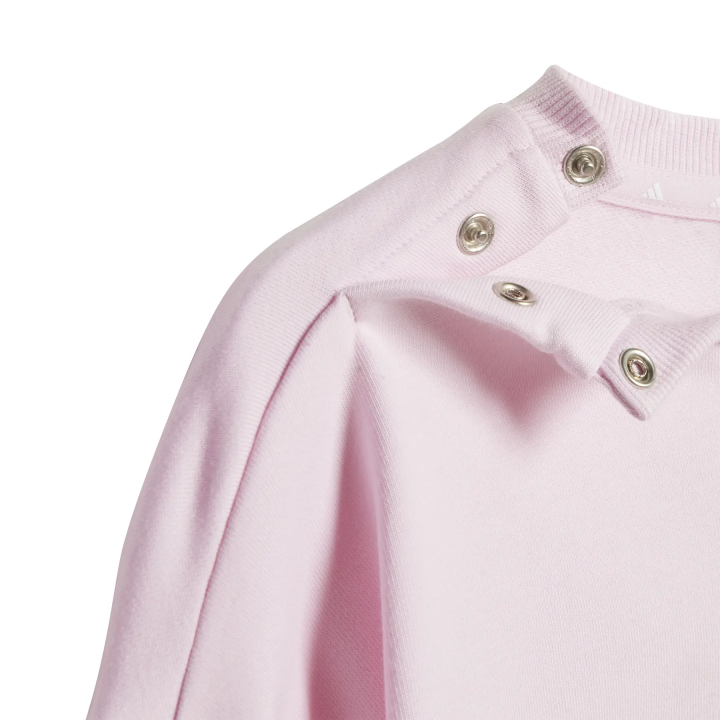 Chándal Adidas infantil con tres franjas fleece rosa claro blanco vista detalle cierre