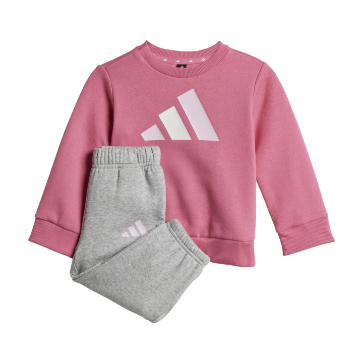 Chándal Adidas infantil chaqueta y pantalón jogger de felpa rosa gris vista general