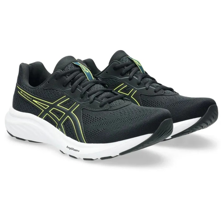 Zapatillas Asics Gel Contend 9 running negro amarillo vista tres cuartos