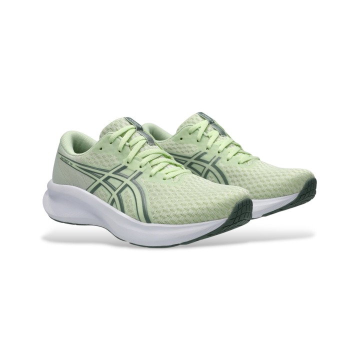 Zapatillas Asics Patriot 14 running verde claro azul vista tres cuartos