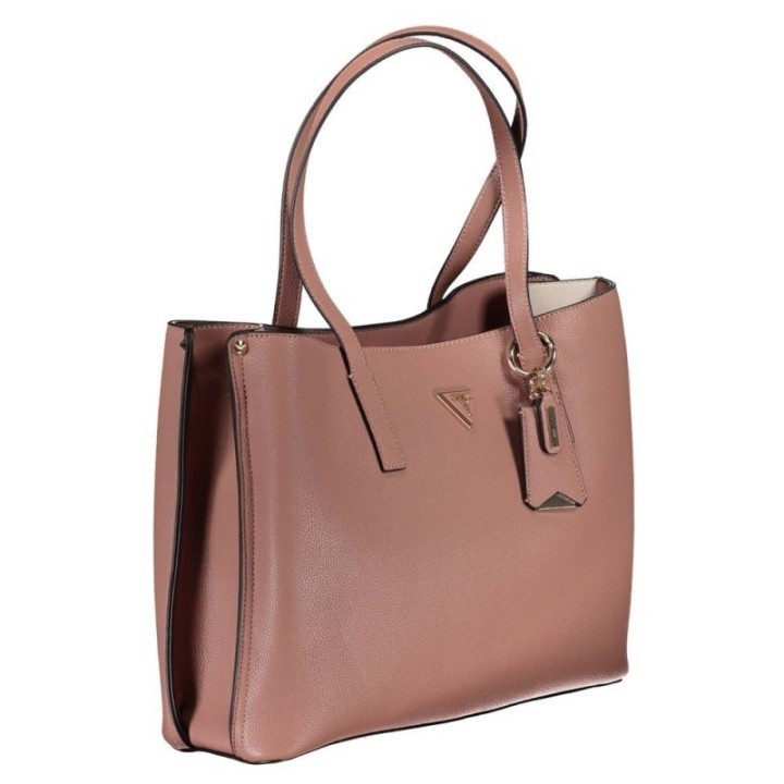 bolso shopper rosa de polietileno para mujer Guess con logo y asas dobles