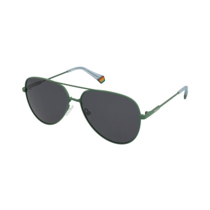 Gafas de sol unisex Polaroid verdes de metal polarizadas vista diagonal