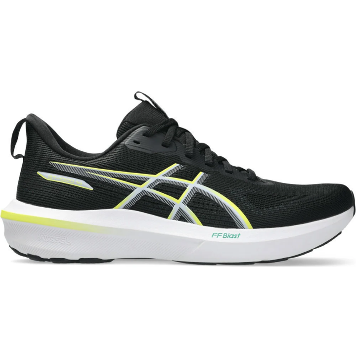 Zapatillas Asics GT 1000 14 running negro amarillo vista lateral