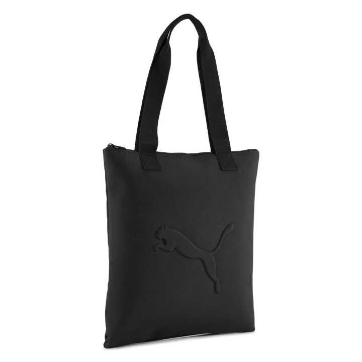 bolso tote unisex puma negro de textil vista detalle de cremallera y asa