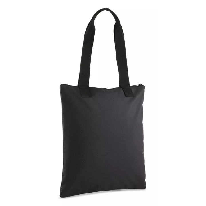 bolso tote unisex puma negro de textil vista detalle de cremallera y asa vista dorsal