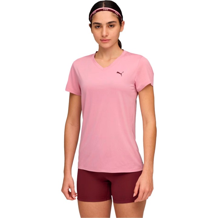 Camiseta Puma training Essentials cuello en V rosa vista frontal
