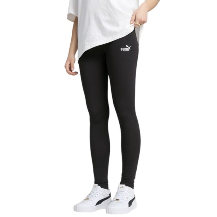 Leggings Puma Essentials con logotipo pequeño negros vista frontal