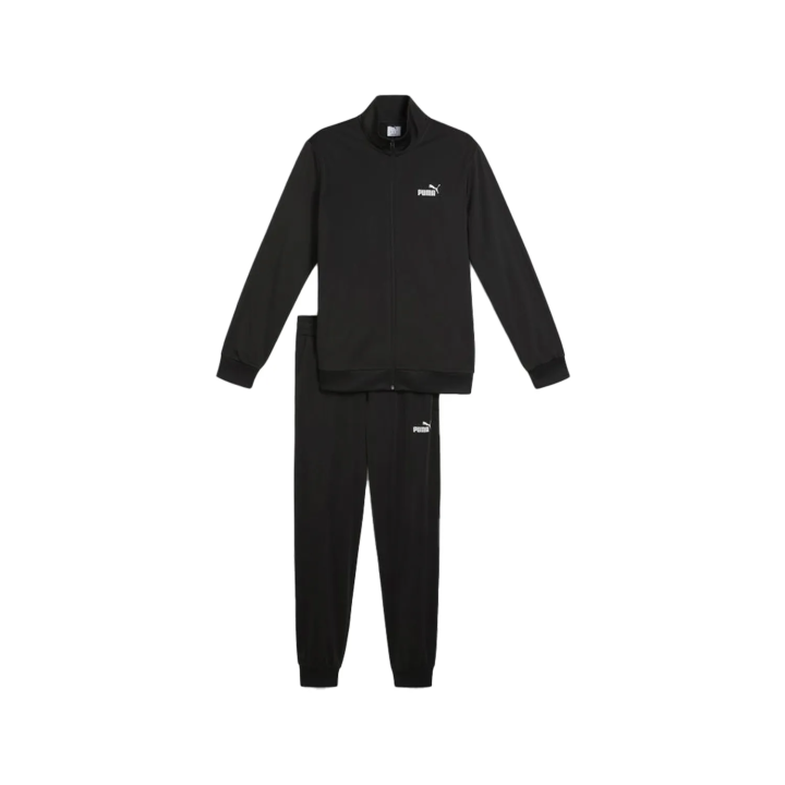 Chándal Puma Essentials de poliéster chaqueta y pantalón negro vista frontal