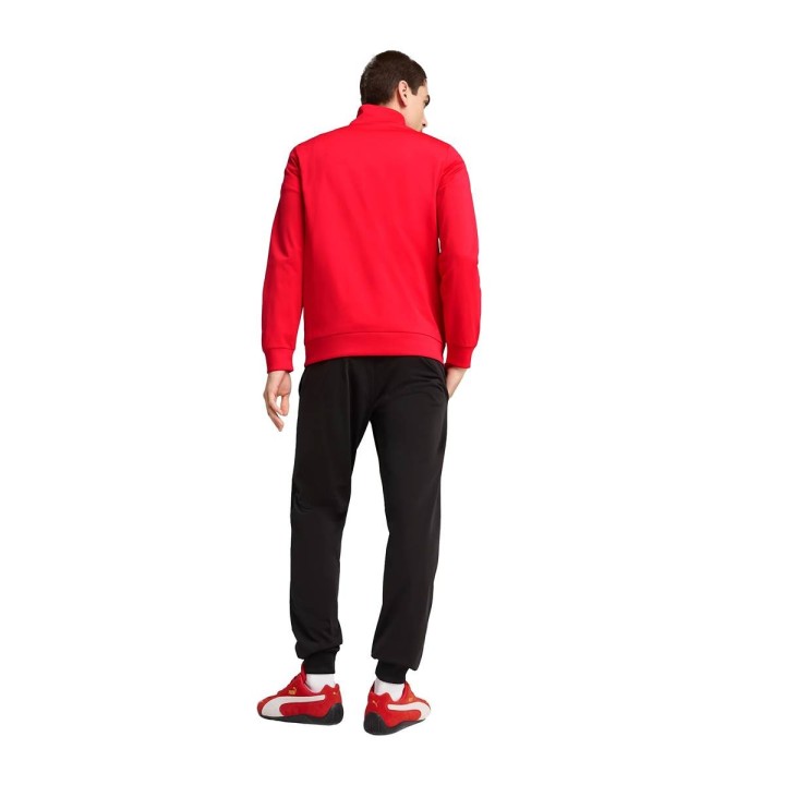 Chándal Puma Essentials de poliéster chaqueta y pantalón rojo negro vista dorsal