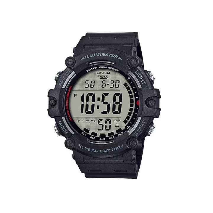 Reloj digital Casio unisex negro con correa de resina vista frontal
