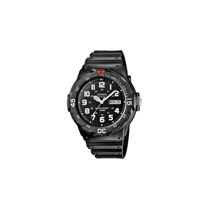 Reloj Casio unisex negro analogico con numeros grandes y correa de resina vista frontal