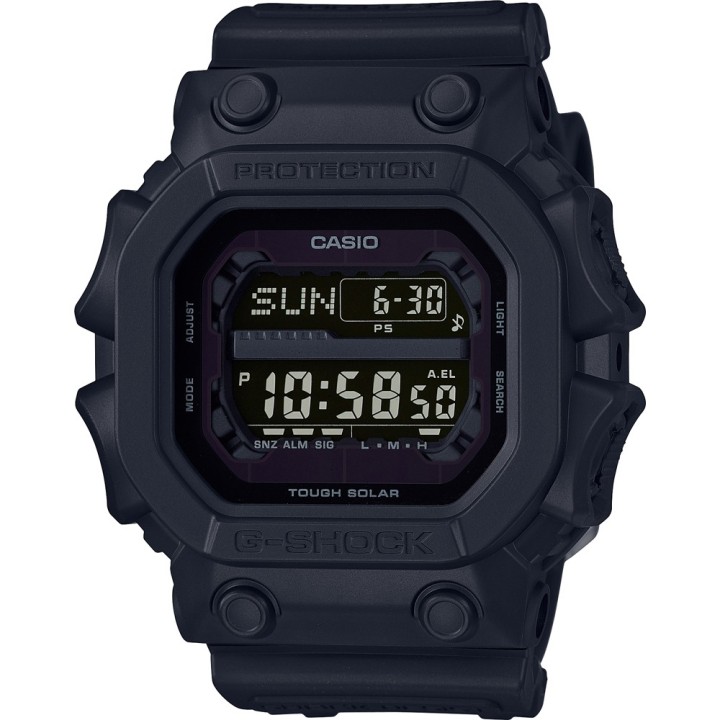 Reloj Casio G-Shock GX-56BB-1ERnegro mate con pantalla digital negativa, vista frontal.