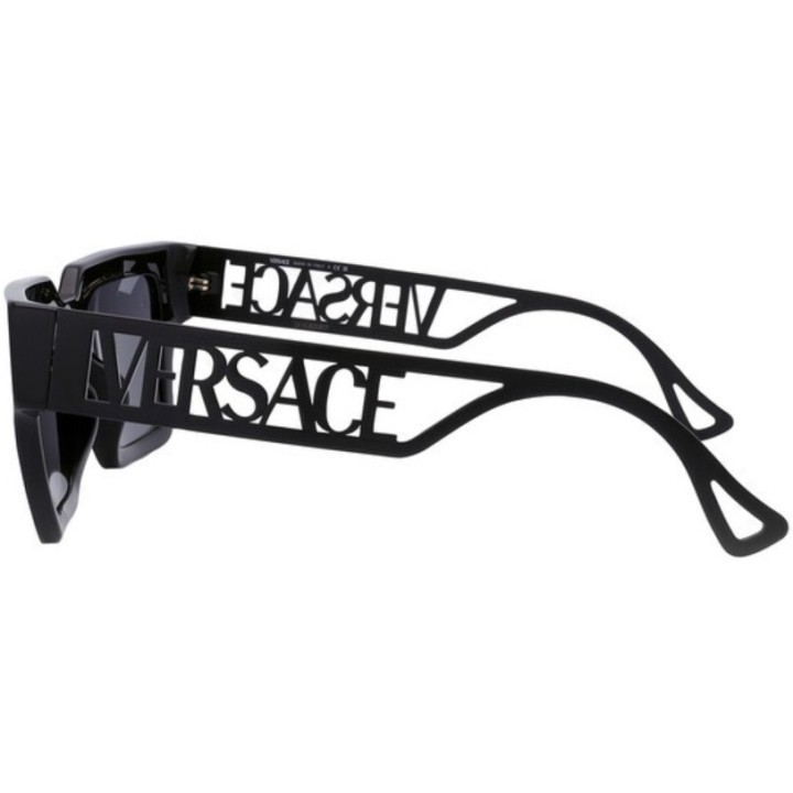 Gafas de sol Versace rectangulares negras detalle vista lateral