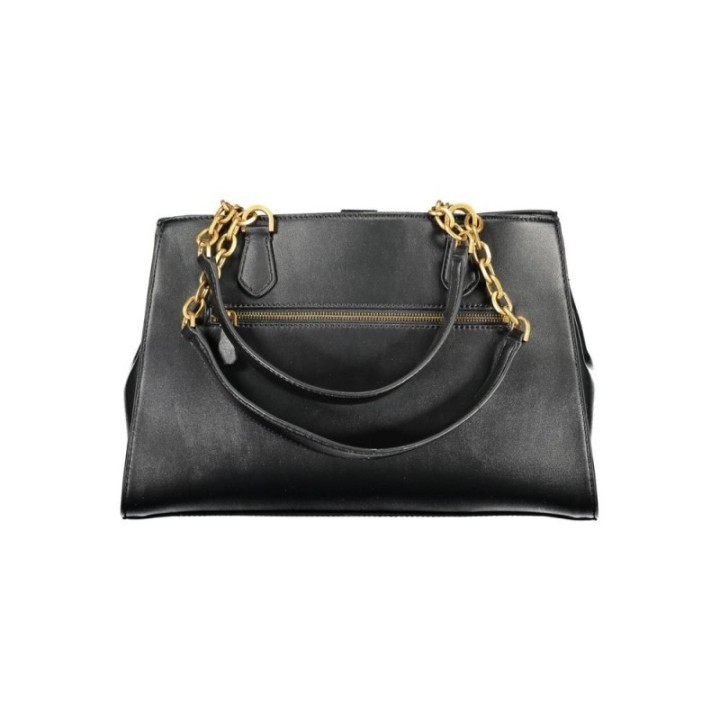 bolso negro de polietileno para mujer Guess con cadenas doradas vista frontal
