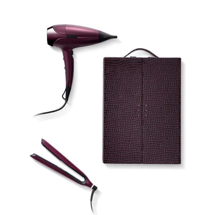 Set regalo ghd Deluxe Cherry secador + plancha edición limitada vista objetos incluidos