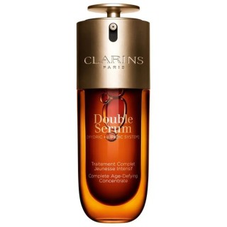 Double Serum antiedad Clarins en botella ámbar con dosificador vista frontal