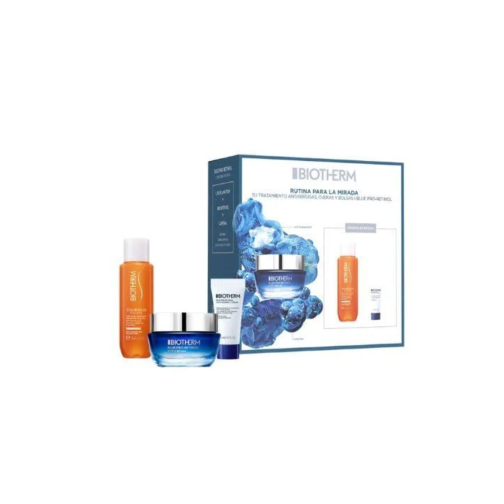 Estuche con crema Biotherm Blue para el contorno de ojos antiedad con retinol 15 ml vista frontal