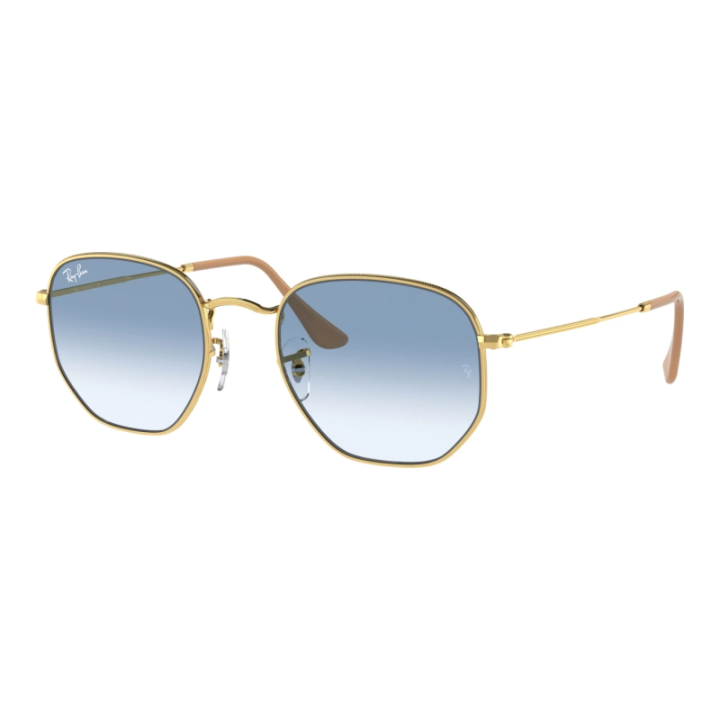 Gafas de sol Ray-Ban RB3548 hexagonal dorado con lentes azul degradado vista frontal