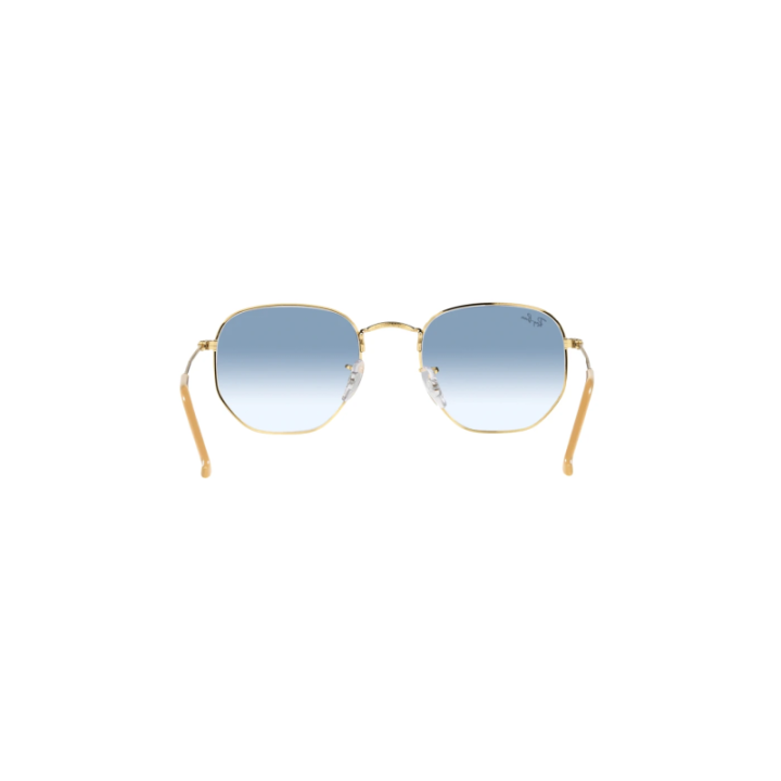 Gafas de sol Ray-Ban RB3548 hexagonal dorado con lentes azul degradado vista dorsal