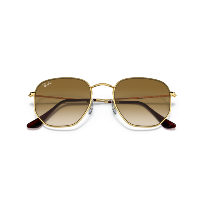 Gafas de sol Ray-Ban RB3548 hexagonal dorado con cristales marrón degradado vista lateral