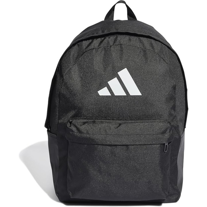 Mochila Adidas Classic 3 líneas negra y blanca vista frontal