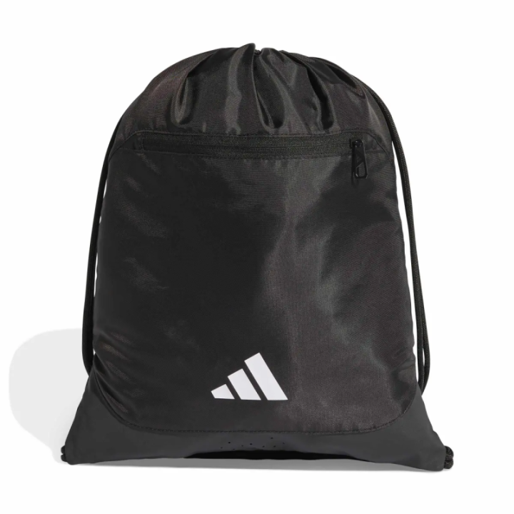 Bolsa de cuerdas Adidas blanca y negra vista frontal