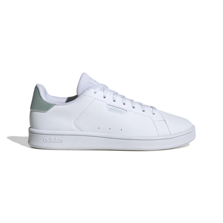 Zapatillas Adidas Urban Court para mujer blancas con detalle verde vista lateral