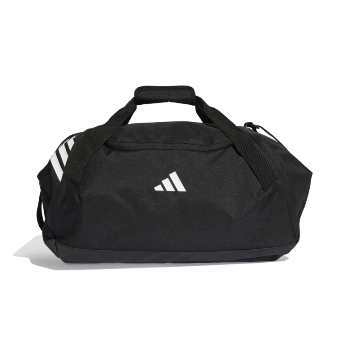 Bolsa de viaje mediana Adidas Tiro negra y blanca vista frontal
