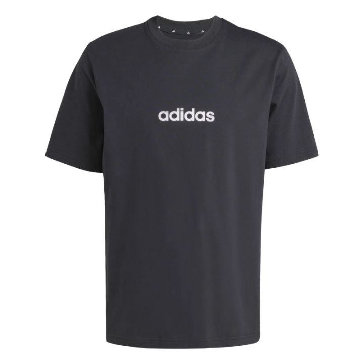 Camiseta Adidas Essentials Linear negra y blanca vista frontal