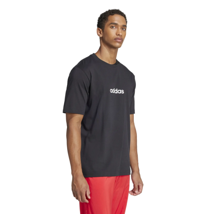 Camiseta Adidas Essentials Linear negra y blanca vista general