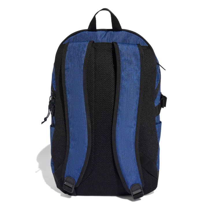 Mochila Adidas azul y blanca vista dorsal