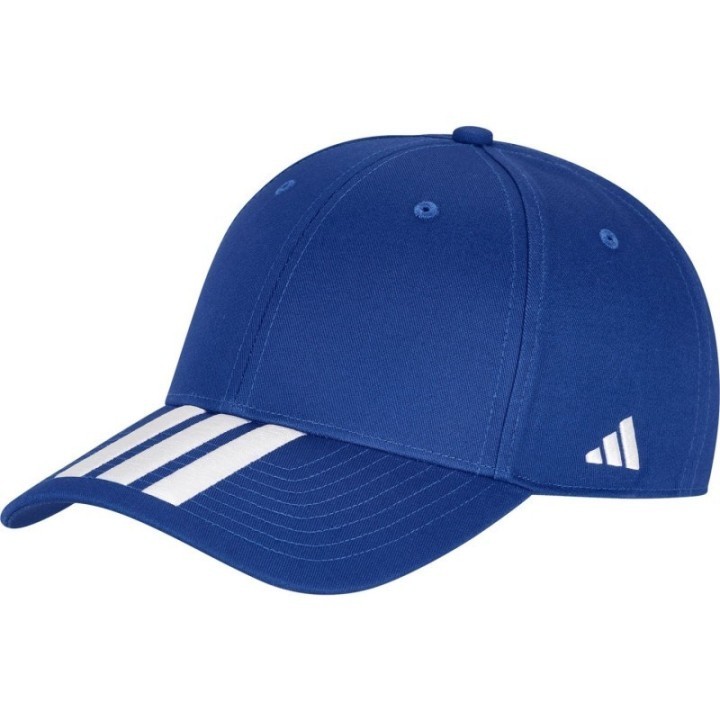 Gorra Adidas de entrenamiento azul y blanca vista frontal