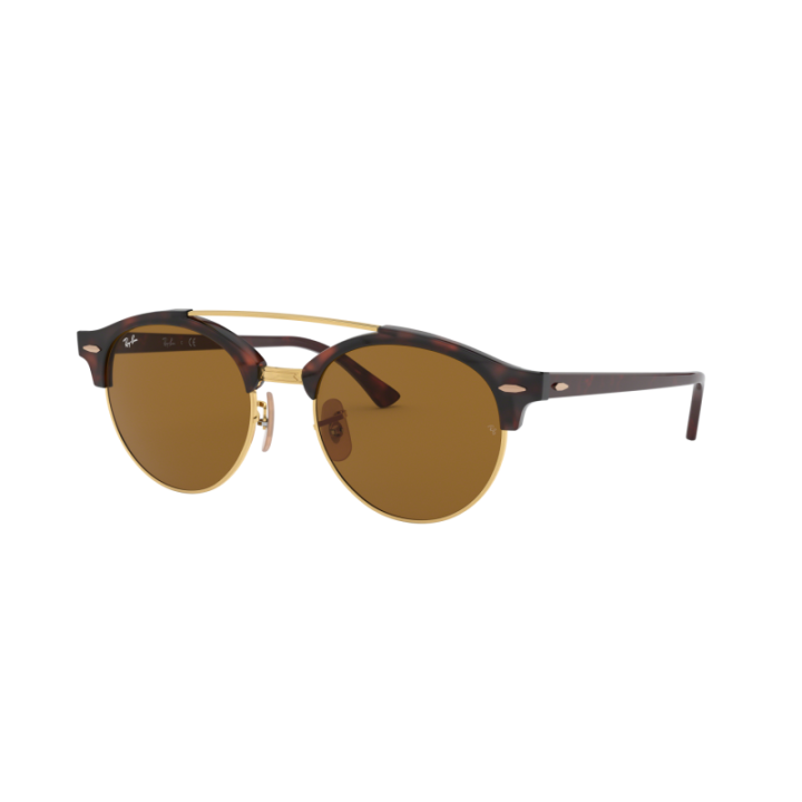 Gafas de sol Ray-Ban RB4346 Clubround Double Bridge rojo habana con Cristal B-15 marrón vista frontal