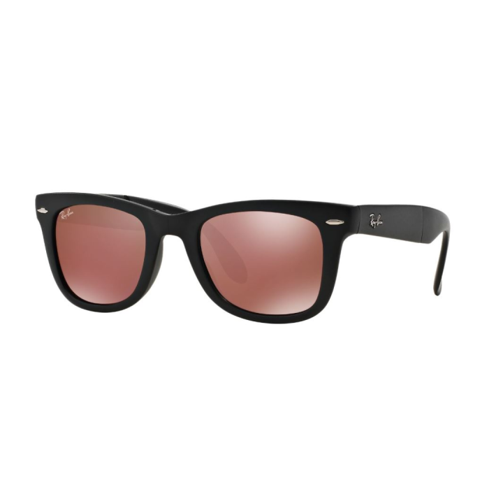 Gafas de sol Ray-Ban RB4105 Wayfarer plegables negras vista tres cuartos