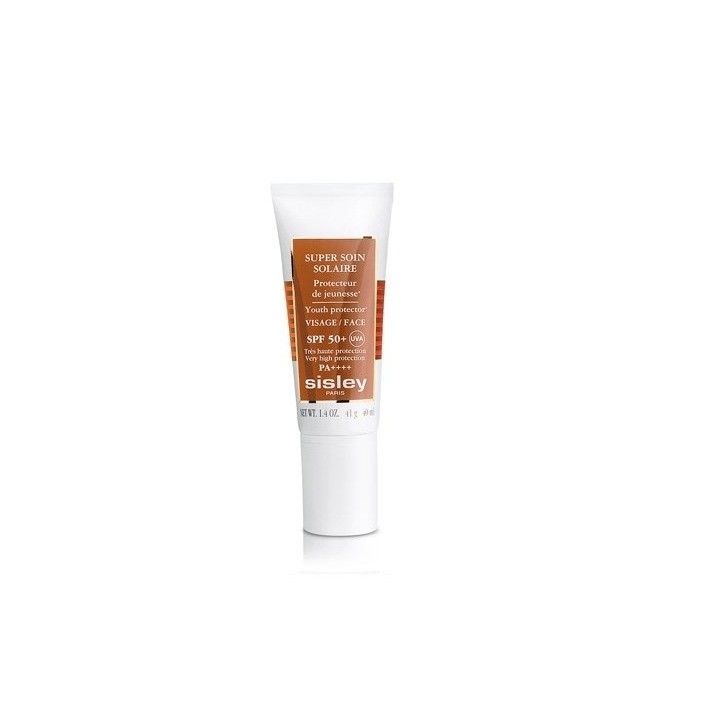 Protector solar facial Sisley Super Soin Solaire Visage SPF 50+ en tubo blanco vista frontal