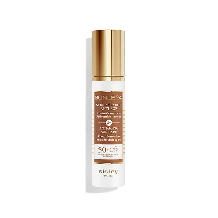 Crema solar Sisley Sunleya SPF50+ 50 ml en envase blanco y dorado vista frontal
