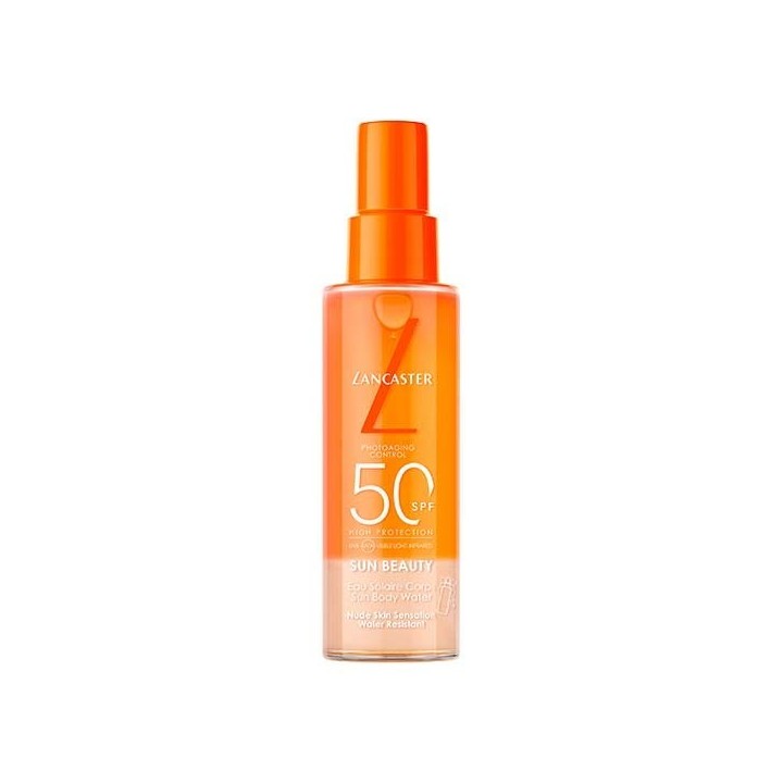 Bronceador Lancaster Sun Protective Water SPF50 150 ml en spray naranja vista frontal