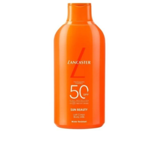 Leche solar corporal Lancaster SPF 50 400 ml en botella naranja vista frontal