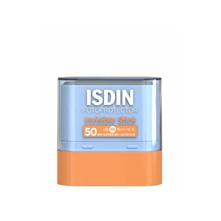 ISDIN fotoprotector Invisible Stick SPF50 10 g en envase azul y naranja vista frontal